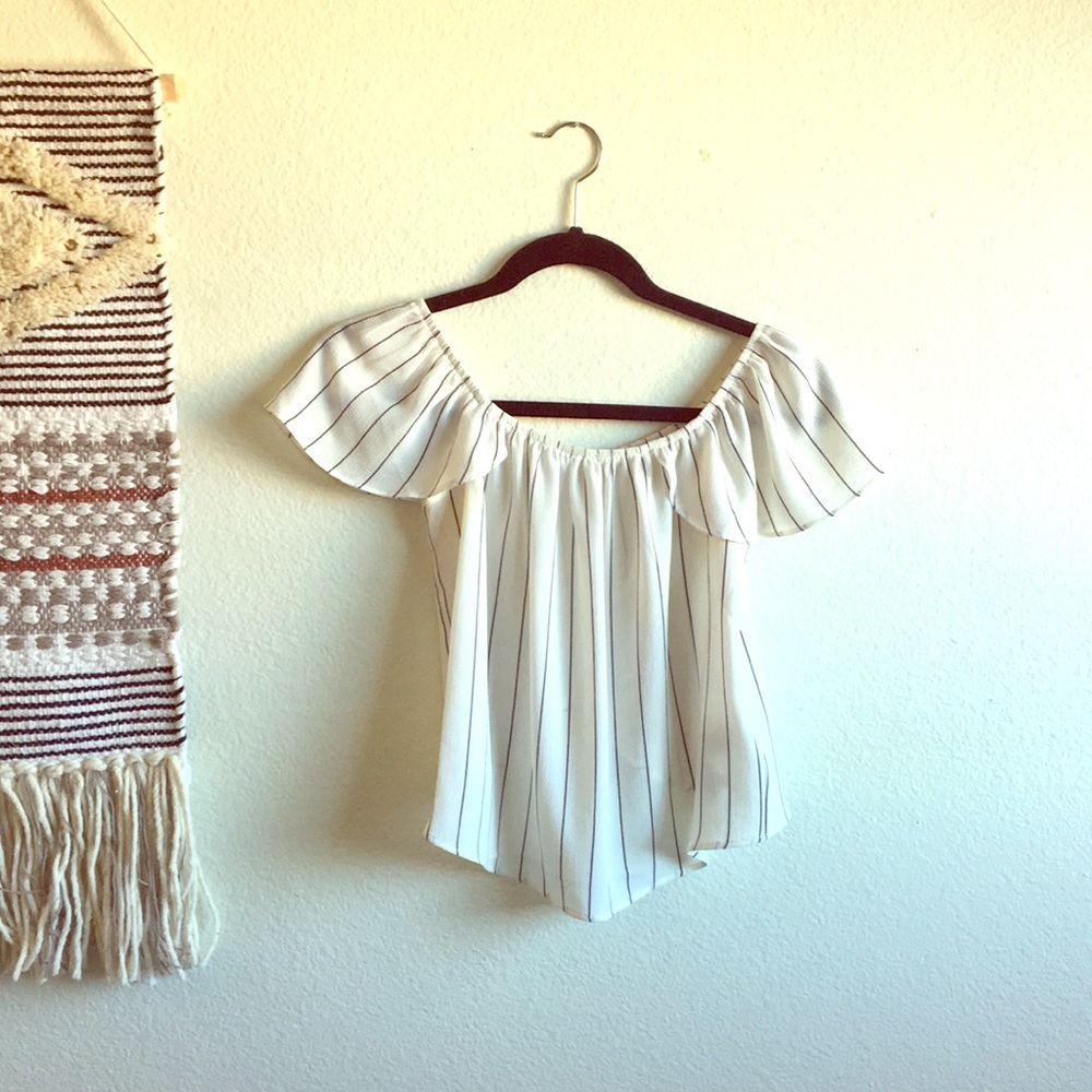 Off shoulder striped top with open back